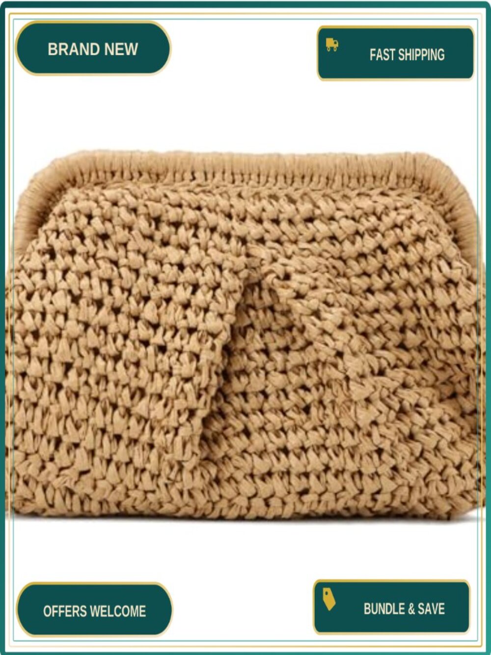 Hand-Woven Straw Clutch Crossbody Bag Cloud Pouch Summer Beach